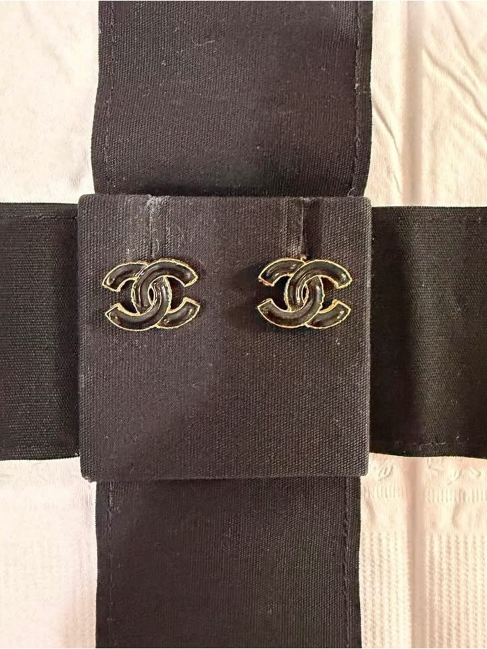 Chanel Gold Black Cc stud earrings
